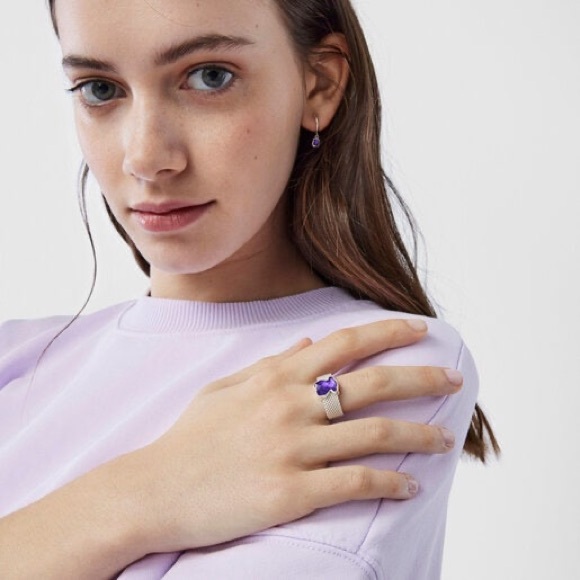 TOUS silver mesh ring with amethyst bear NWOT - Picture 4 of 10